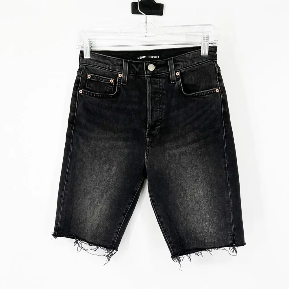Denim Forum Aritzia The Yoko Bermuda Denim Shorts Button Fly
